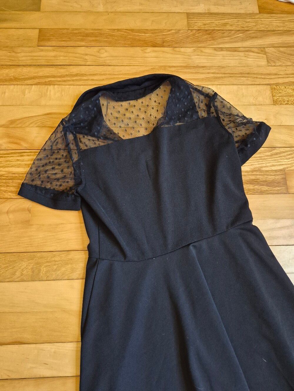 Shein Sheer Yoke Black Fit & Flare Dress - Picture 8 of 11